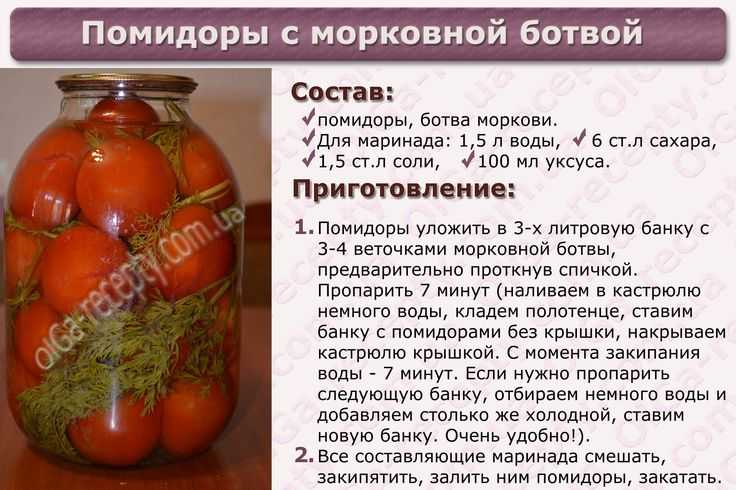 Помидоры с морковной ботвой на зиму - рецепты на 1 литровую банку, 2х и 3х